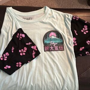 Colorful Cherry Blossom Tokyo Oversized Graphic Tee